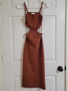 MABLE Anthropologie Cutout Midi Sweater Dress in Rust Brown
